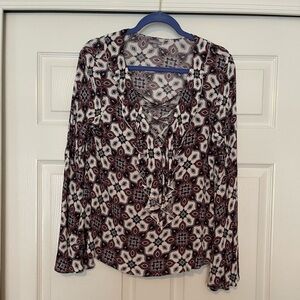 Charlotte Russe Criss Cross Ruffle Front Blouse with Bell Sleeves